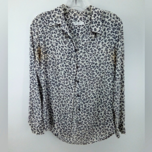Damaged Equipment 100% Silk White Black Leopard Button Down Blouse XS Material - Picture 1 of 9